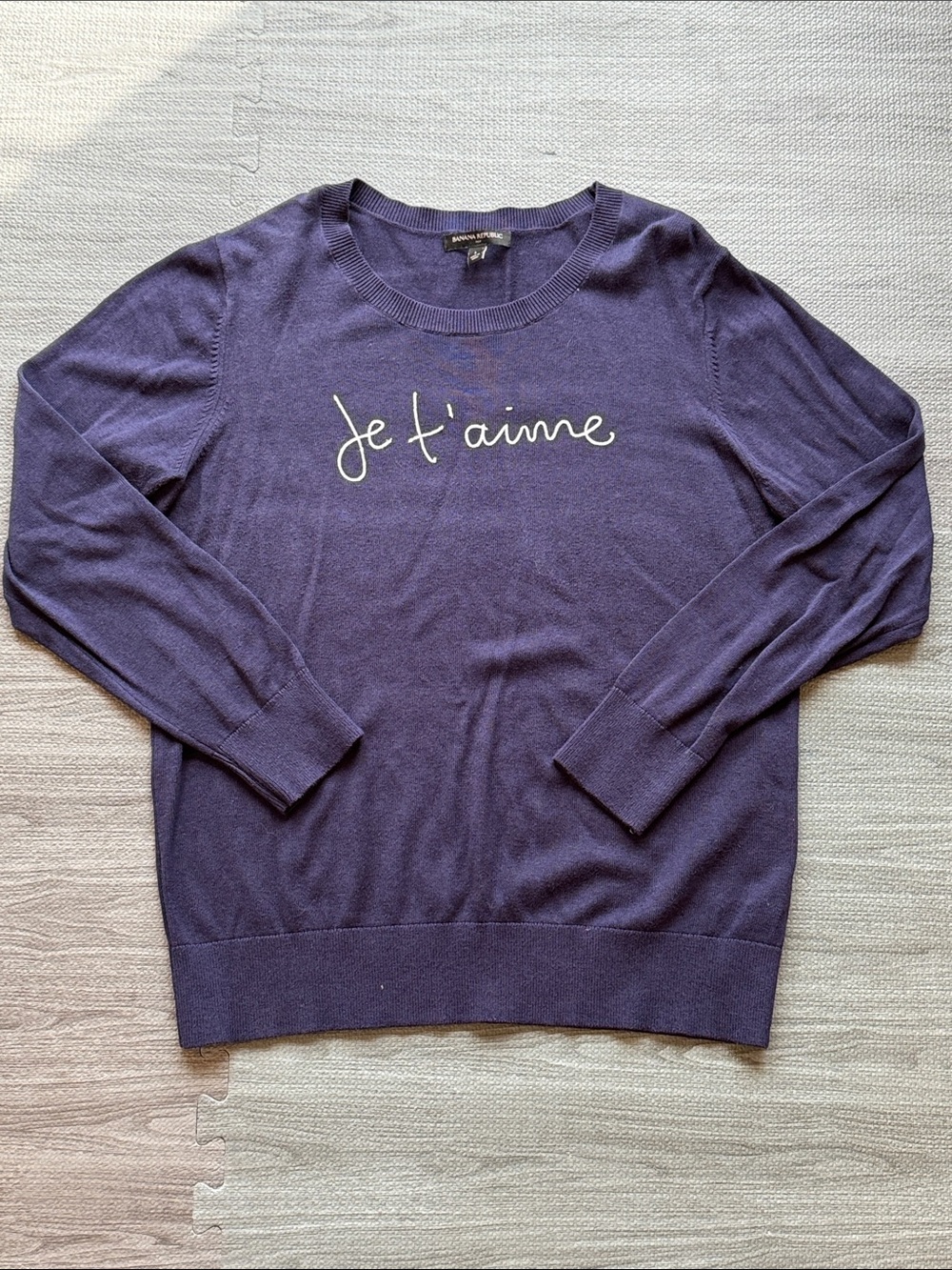 Banana Republic Navy 'Je t'aime' Crewneck Sweater - Women’s Size L